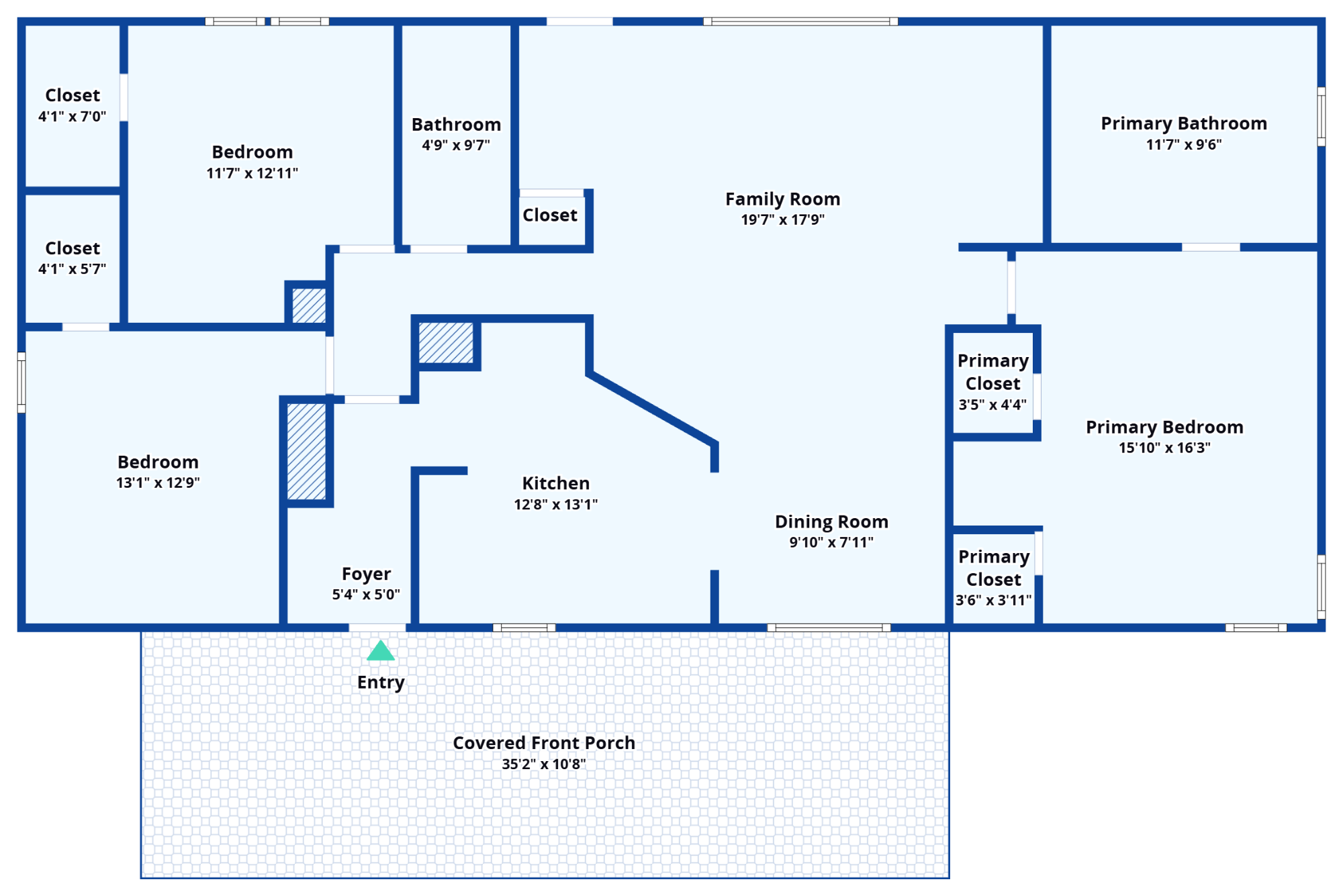 Floor plan — 3 bed / 2 bath, 1,568 sq ft